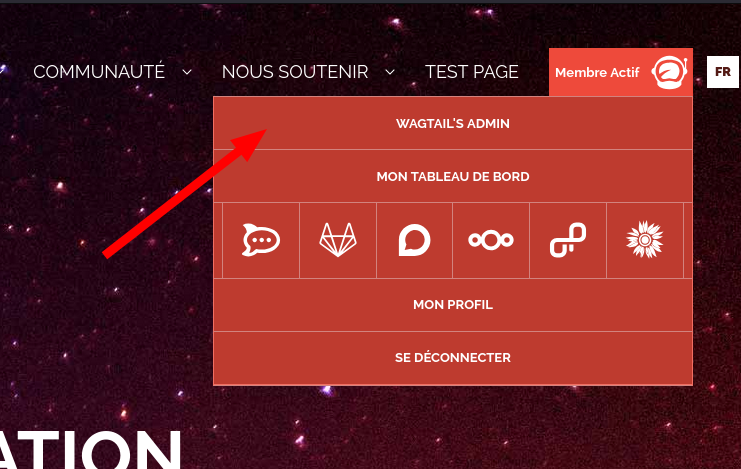 Menu utilisateur   accès à l'interface d'administration