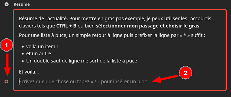 Affichage des outils dans l'éditeur de wagtail