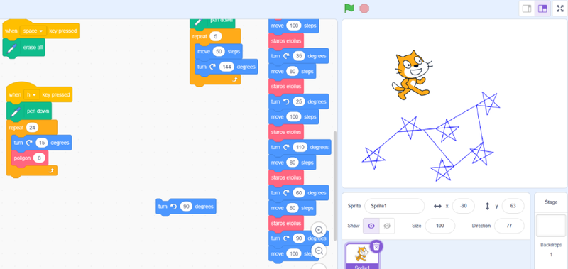 Programme Scratch pour dessiner la Grande Ourse